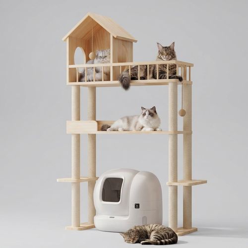 60-Inch Wood Cat Tower for Litter Box