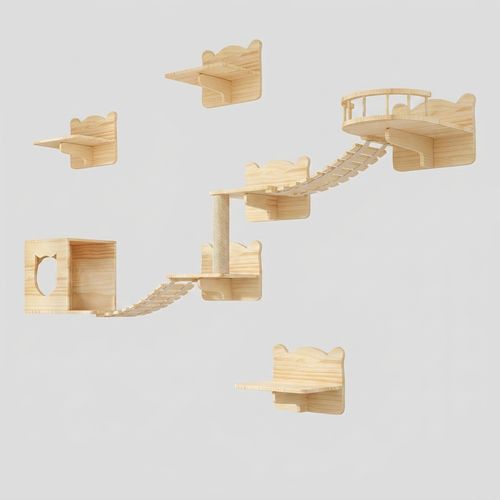 Wooden Cat Wall Shelves, Set of 9