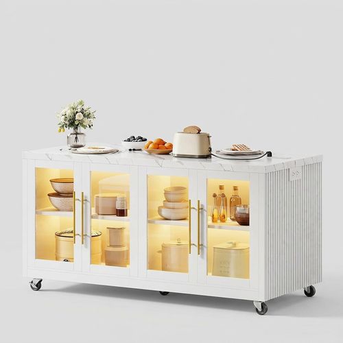 55-Inch Kitchen Island with Storage and LED