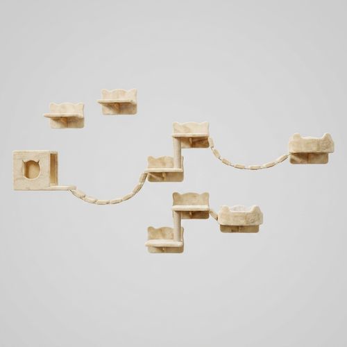 9-in-1 Cat Wall Shelves with Bridge, Beige